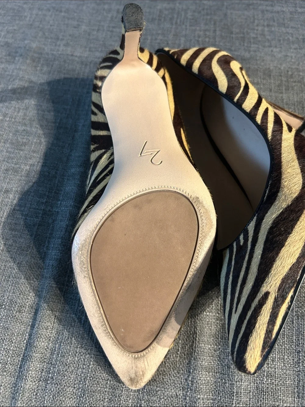 27 EDIT Zebra-Print Pointed Toe Stiletto Pumps in Black & Cream